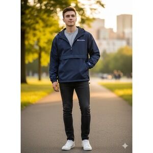 Champion Women Navy Blue Pullover Anorak Jacket Lightweight Hooded Casual